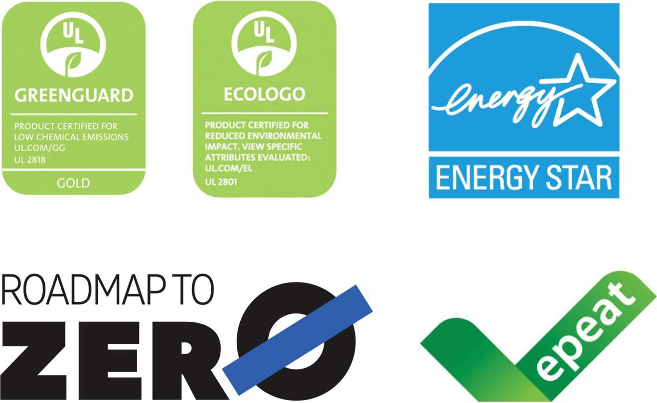 Certificazioni GREENGUARD Gold, ECOLOGO, ENERGY STAR, Roadmap to Zero, EPEAT