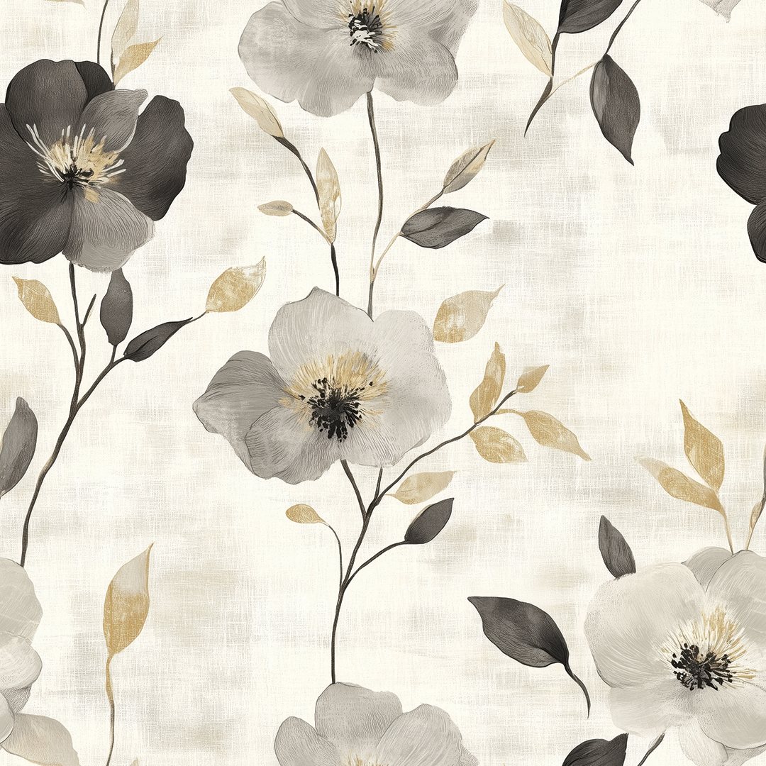 Fiori grigio e oro – carta da parati adesiva Dhécora Wall