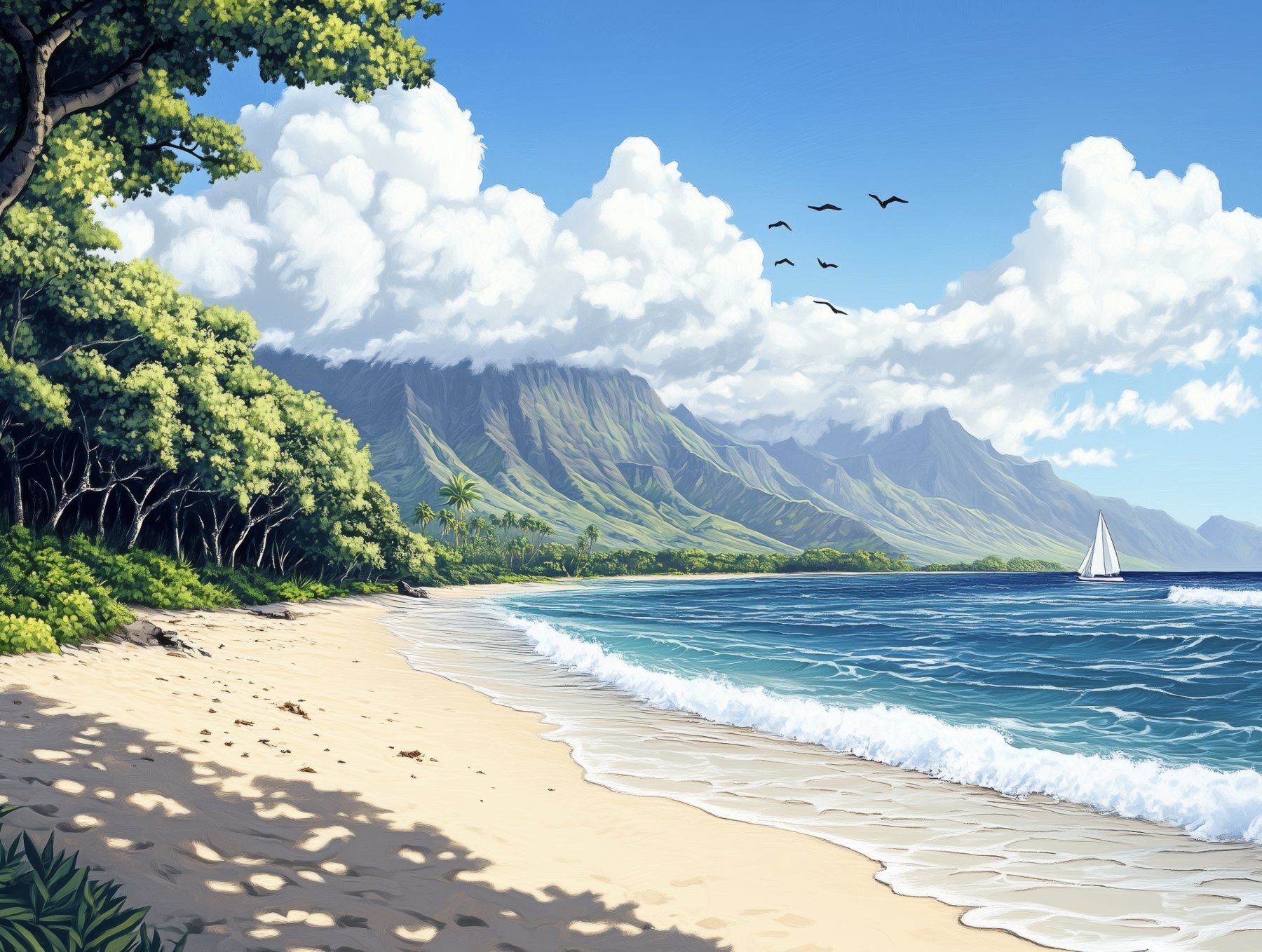 Spiaggia con veliero – carta da parati adesiva Dhécora Wall